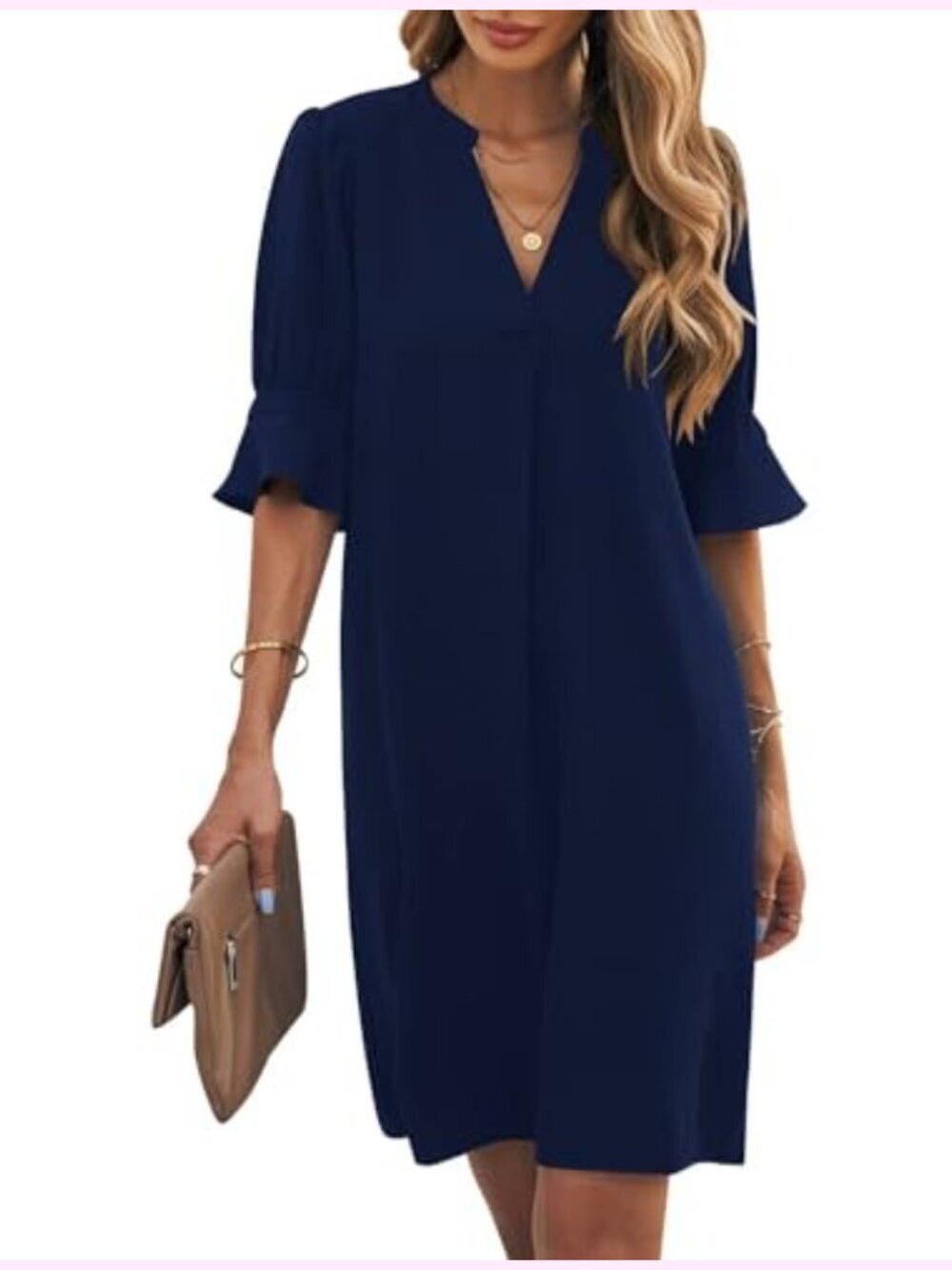 Ruffle Short Sleeve V Neck Shift Dress Flowy Summer Mini Dress